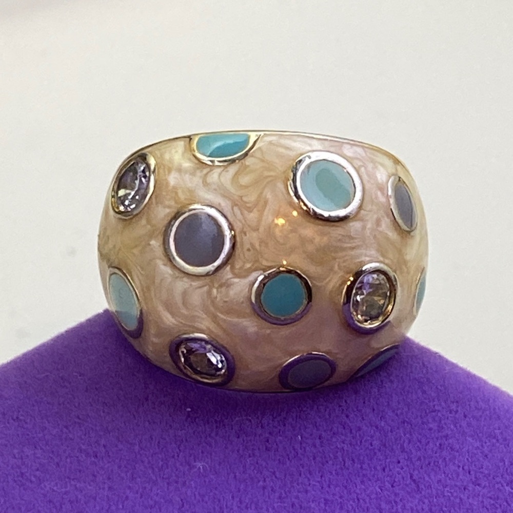 💛 Classic Gold Plated Turquoise Purple Resin & Crystal Ring